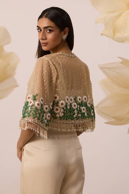 Roqa Gazania Dusk Resham Embroidered Cape Flared Pant Set 