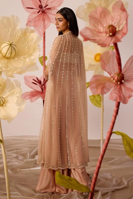 Roqa Iris Bloom Embroidered Cape Flared Pant Set 