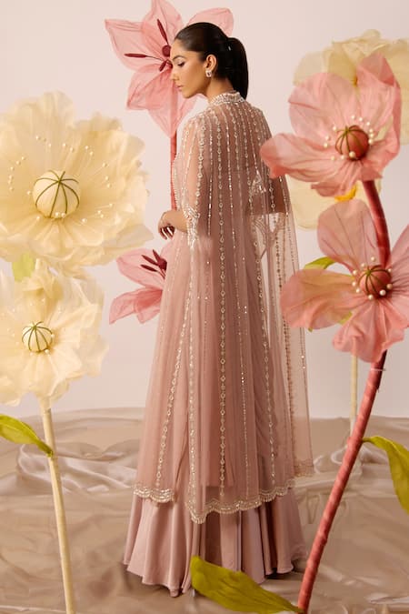 Roqa Lobelia Spectra Embroidered Cape With Pleated Drape Gown 