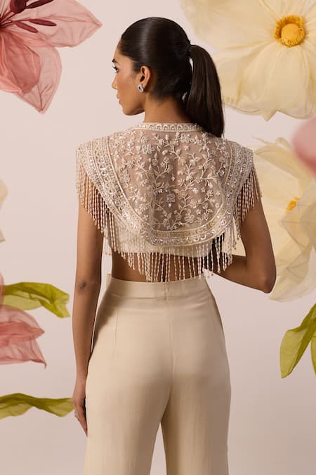 Roqa Lunaria Blossom Embroidered Cape Flared Pant Set 