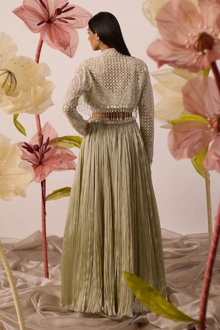 Roqa Mayflower Pearl Embroidered Jacket Lehenga Set 