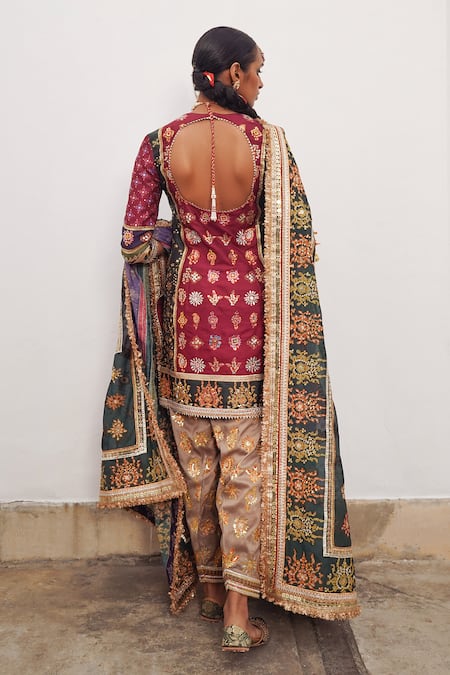 Mayyur Girotra Couture Floral Motif Embroidered Kurta Pajama Pant Set 