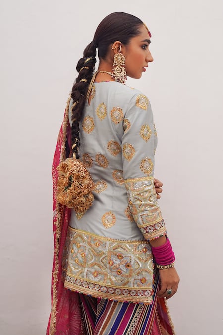 Mayyur Girotra Couture Sequin Butti Embroidered Kurta Pajama Pant Set 