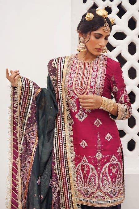 Mayyur Girotra Couture Paisley Zari Embroidered Kurta Pajama Pant Set 