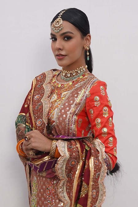 Mayyur Girotra Couture Silk Color Block Embroidered Kurta Pajama Pant Set 