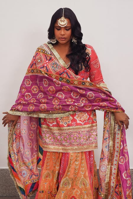 Mayyur Girotra Couture Chanderi Mandala Motif Embroidered Kurta Sharara Set 