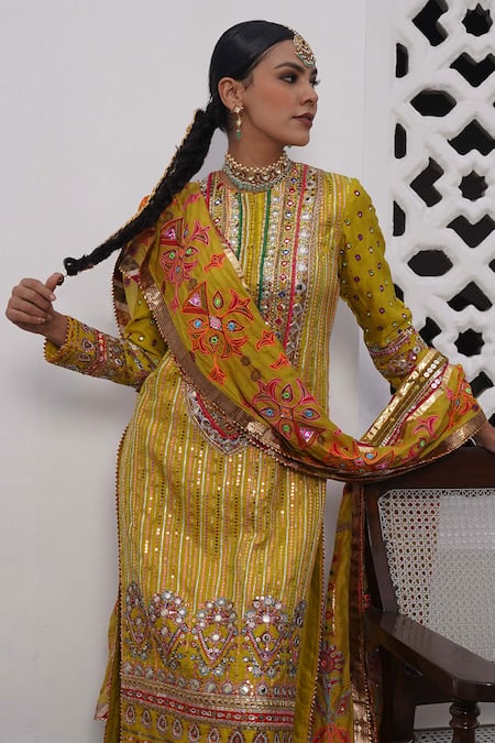 Mayyur Girotra Couture Silk Sequin Embroidered Kurta Pant Set 