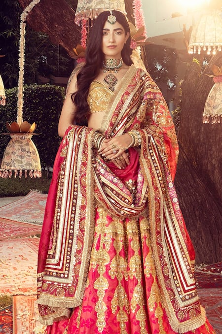 Mayyur Girotra Couture Silk Chandelier Embroidered Lehenga Set 