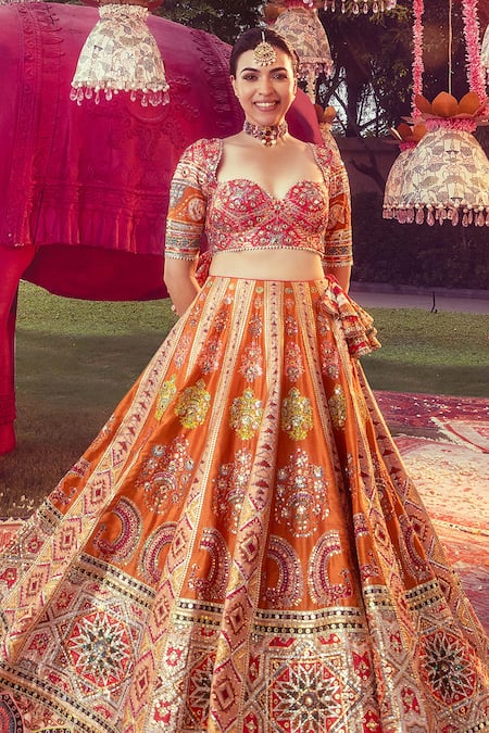 Mayyur Girotra Couture Floral & Peacock Motif Embroidered Lehenga With Blouse 