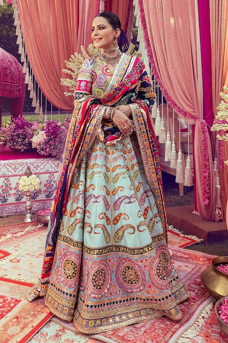 Mayyur Girotra Couture Paisley Motif Embroidered Lehenga Set 