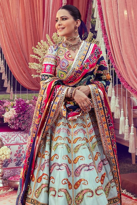 Mayyur Girotra Couture Paisley Motif Embroidered Lehenga Set 