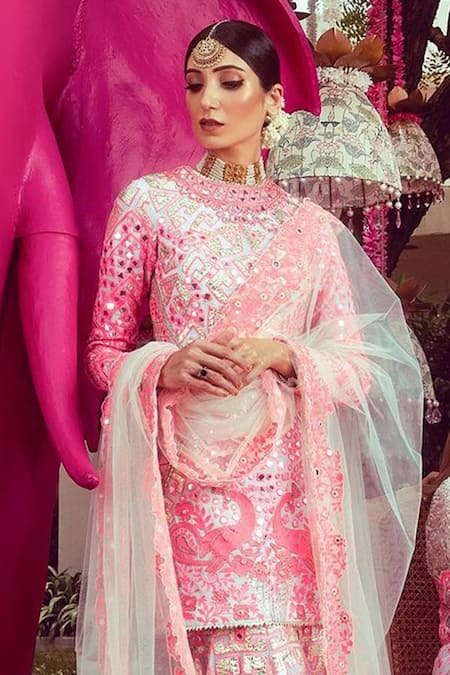 Mayyur Girotra Couture Geometric Mirror Embroidered Kurta Sharara Set 