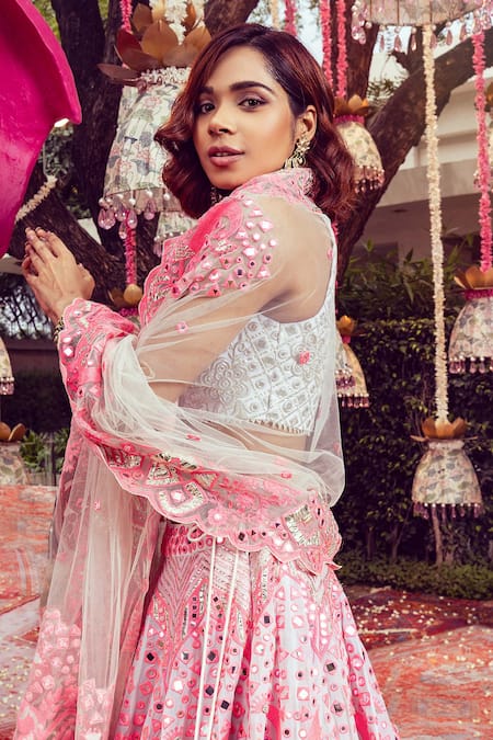 Mayyur Girotra Couture Peacock Thread Embroidered Bridal Lehenga Set 