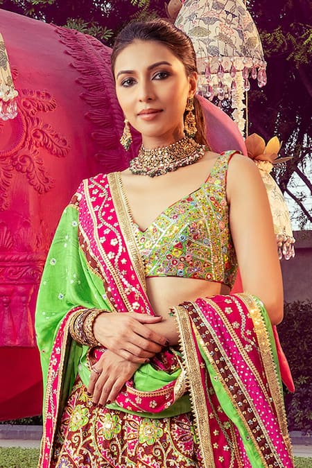 Mayyur Girotra Couture Silk Floral Bridal Lehenga Set 