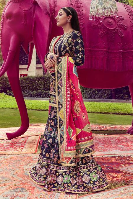 Mayyur Girotra Couture Chanderi Floral Vine Embroidered Kurta Sharara Set 