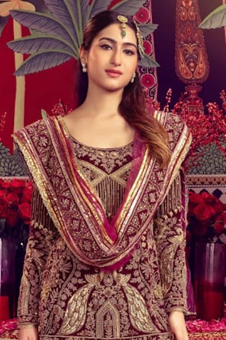 Mayyur Girotra Couture Floral Swirl Thread Embroidered Kurta Sharara Set 