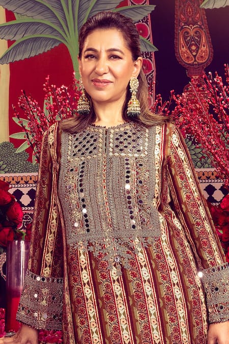 Mayyur Girotra Couture Silk Zardozi Embroidered Kurta With Mirrorwork Pant 