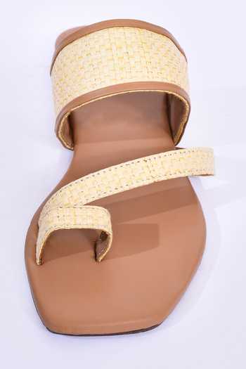 Buy_Nayaab By Aleezeh_Brown Textured Strap Flats_Online_at_Aza_Fashions