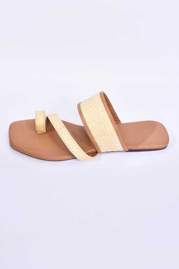Shop_Nayaab By Aleezeh_Brown Textured Strap Flats_Online_at_Aza_Fashions