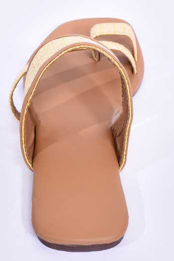 Nayaab By Aleezeh_Brown Textured Strap Flats_at_Aza_Fashions
