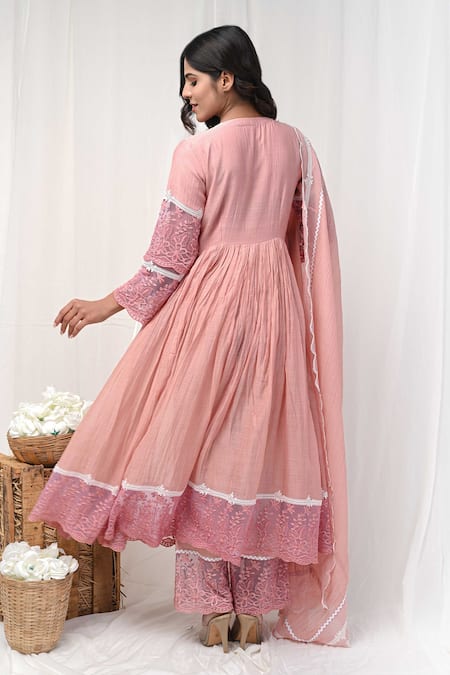 Gulabik Jaipur Floral Lace Embellished Anarkali Set 