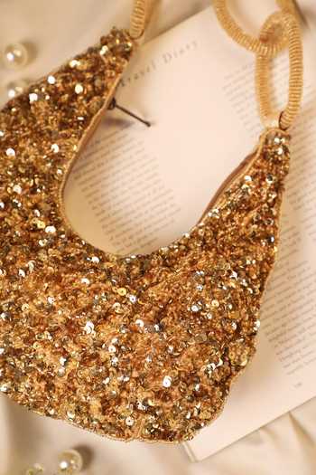 5elements_Gold Sequins, Stones Abraxas Tonal Embellished Bag _at_Aza_Fashions