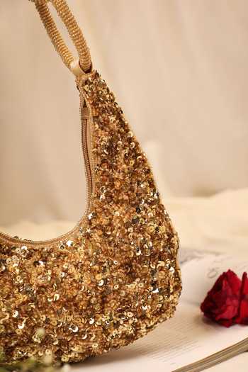 Buy_5elements_Gold Sequins, Stones Abraxas Tonal Embellished Bag 