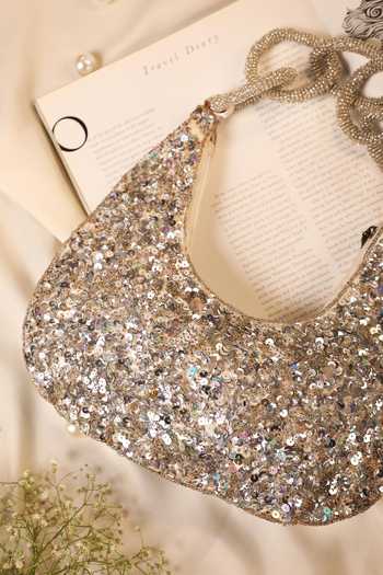 5elements_Silver Sequins, Stones Abraxas Tonal Embellished Bag _at_Aza_Fashions