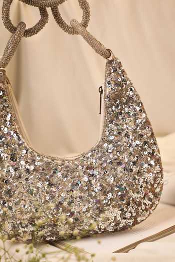 Buy_5elements_Silver Sequins, Stones Abraxas Tonal Embellished Bag 
