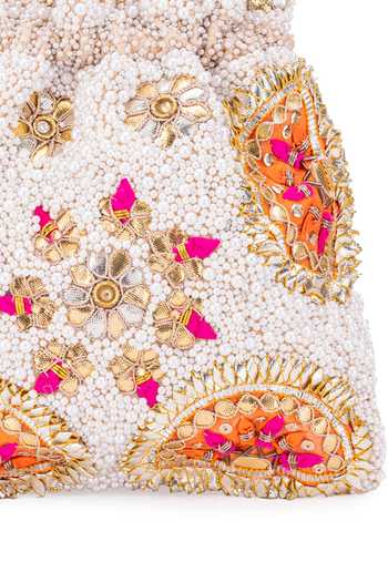 5elements White Embroidery, Gota Patti Herakles Pearl Potli Online at Aza Fashions 5elements_White Embroidery, Gota Patti Herakles Pearl Potli _Online_at_Aza_Fashions