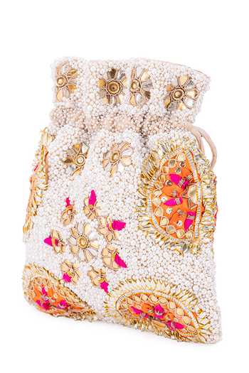 Buy 5elements White Embroidery, Gota Patti Herakles Pearl Potli Online at Aza Fashions Buy_5elements_White Embroidery, Gota Patti Herakles Pearl Potli _Online_at_Aza_Fashions