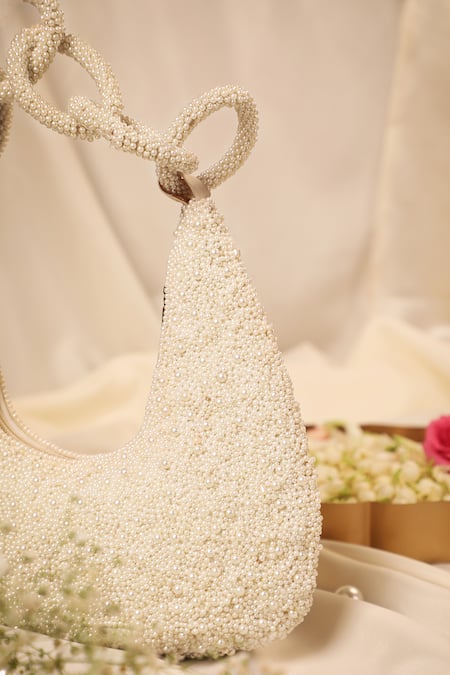 5elements_White Embroidered Abraxas Pearl Bag _at_Aza_Fashions