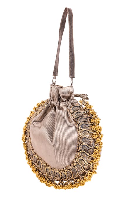 Buy 5elements Brown Embellished Leander Textured Potli Online at Aza Fashions Buy_5elements_Brown Embellished Leander Textured Potli _Online_at_Aza_Fashions