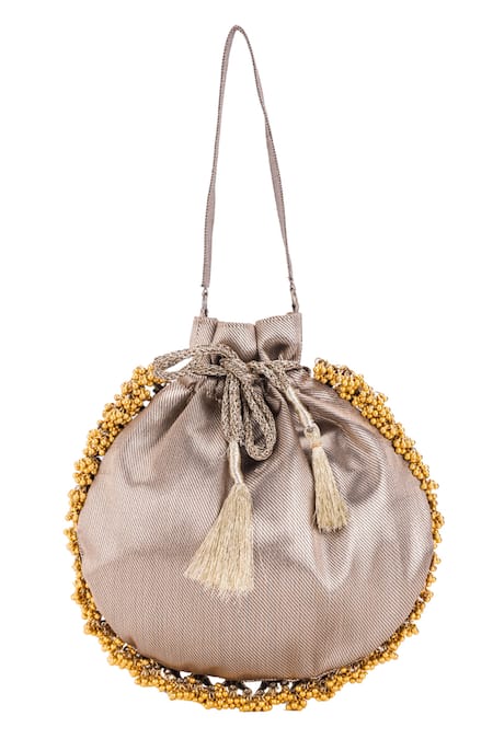 Shop 5elements Brown Embellished Leander Textured Potli Online at Aza Fashions Shop_5elements_Brown Embellished Leander Textured Potli _Online_at_Aza_Fashions