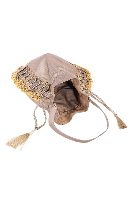 5elements Brown Embellished Leander Textured Potli at Aza Fashions 5elements_Brown Embellished Leander Textured Potli _at_Aza_Fashions