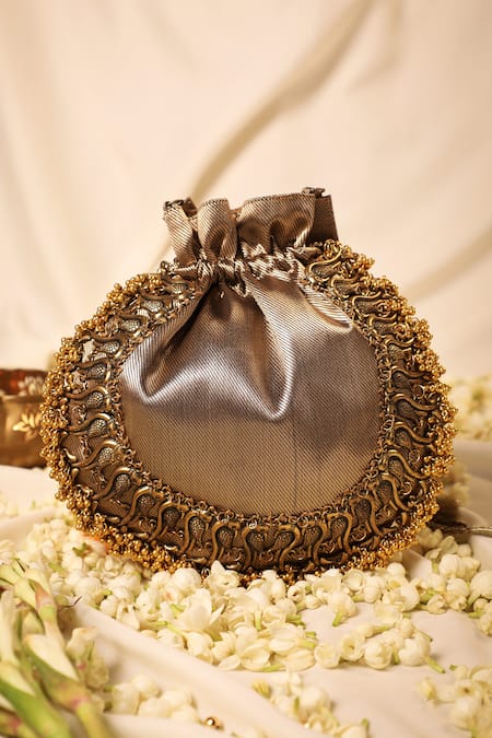Buy_5elements_Brown Embellished Leander Textured Potli 