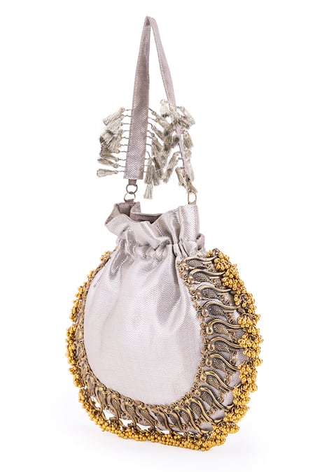 Buy_5elements_Silver Embellished Leander Metallic Potli _Online_at_Aza_Fashions