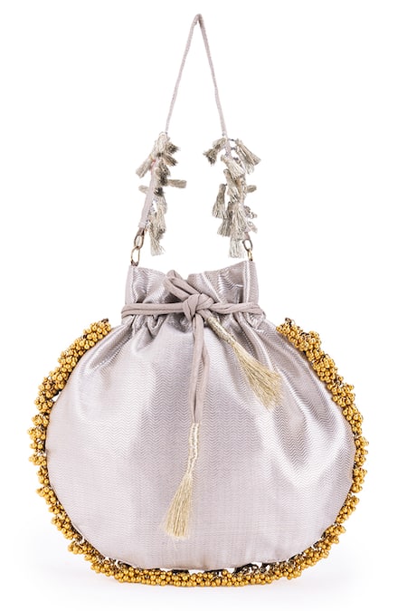 Shop_5elements_Silver Embellished Leander Metallic Potli _Online_at_Aza_Fashions