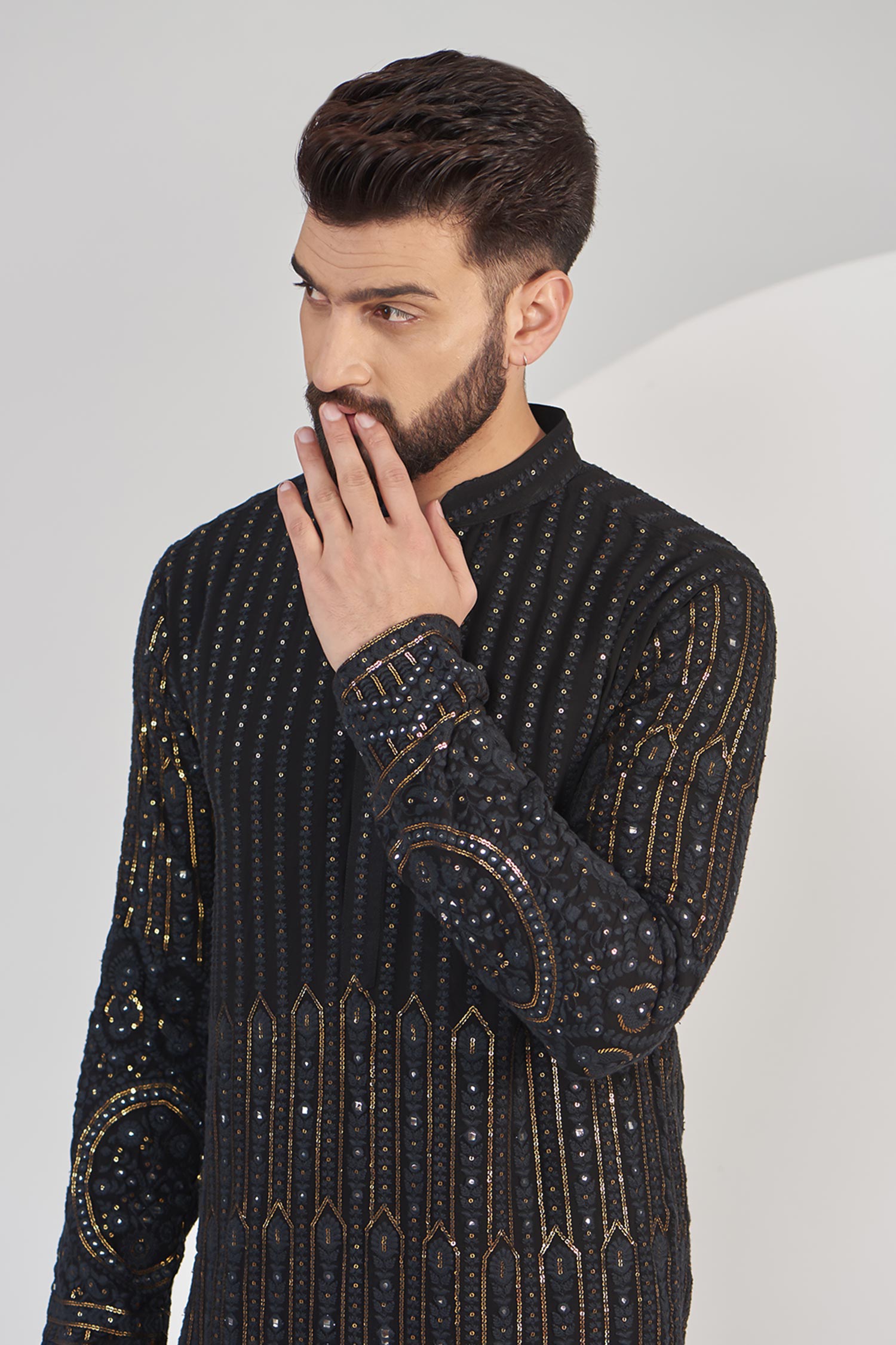 Kasbah_Black Georgette Embroidery Chikankari Kurta Set _Online_at_Aza_Fashions