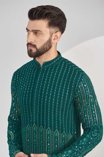 Kasbah_Green Georgette, Cotton Embroidery Chikankari Work Kurta Set _Online_at_Aza_Fashions