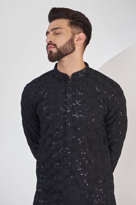 Kasbah Black Georgette Embroidery, Sequins Chikankari And Kurta Set Online at Aza Fashions Kasbah_Black Georgette Embroidery, Sequins Chikankari And Kurta Set _Online_at_Aza_Fashions