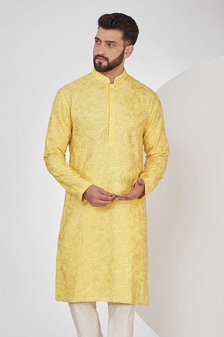 Buy Kasbah Yellow Silk, Cotton Sequins, Embroidery Thread And Embriodered Kurta Set Online at Aza Fashions Buy_Kasbah_Yellow Silk, Cotton Sequins, Embroidery Thread And Embriodered Kurta Set _Online_at_Aza_Fashions