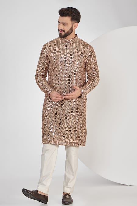 Kasbah Maroon Georgette Mirrors, Zari Embroidered Kurta 