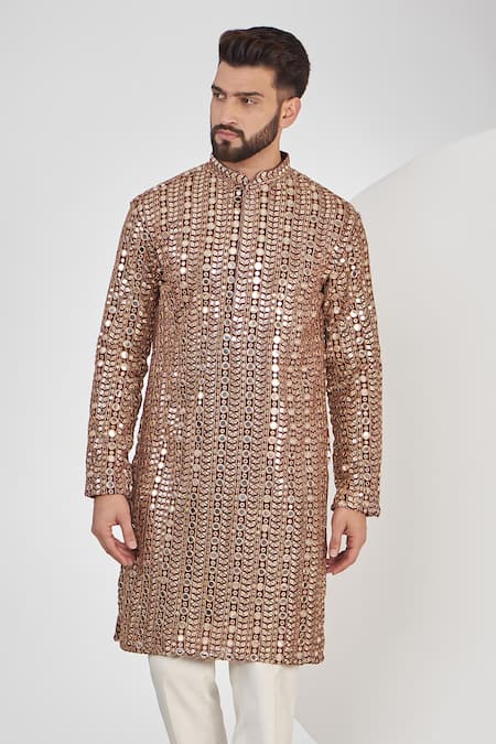 Buy Kasbah Maroon Georgette Mirrors, Zari Embroidered Kurta Online at Aza Fashions Buy_Kasbah_Maroon Georgette Mirrors, Zari Embroidered Kurta _Online_at_Aza_Fashions