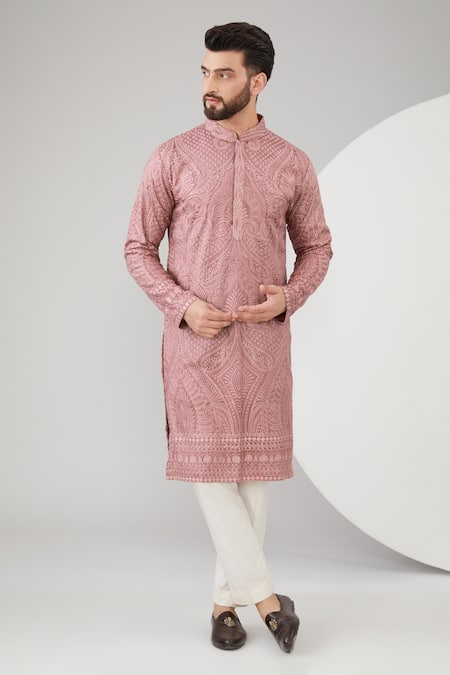 Kasbah Chikankari Embroidered Silk Kurta Set 