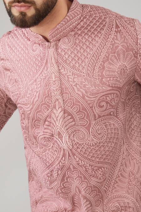 Buy_Kasbah_Pink Silk Embroidery Chikankari Kurta _Online_at_Aza_Fashions