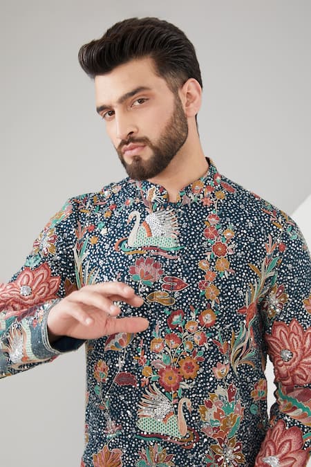 Buy Kasbah Blue Georgette Sequins Floral And Embroidered Kurta Set Online at Aza Fashions Buy_Kasbah_Blue Georgette Sequins Floral And Embroidered Kurta Set _Online_at_Aza_Fashions