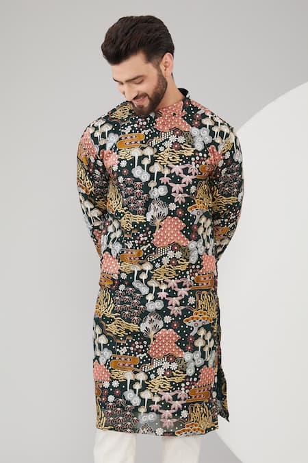 Kasbah_Green Georgette Embroidery Floral Motifs Kurta_Online_at_Aza_Fashions