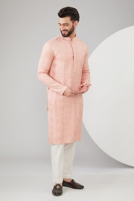 Kasbah Chikankari & Thread Embroidered Silk Kurta Set 