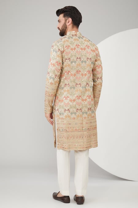Shop Kasbah Beige Georgette, Cotton Sequins, Embroidery And Thread Work Kurta Set at Aza Fashions Shop_Kasbah_Beige Georgette, Cotton Sequins, Embroidery And Thread Work Kurta Set _at_Aza_Fashions